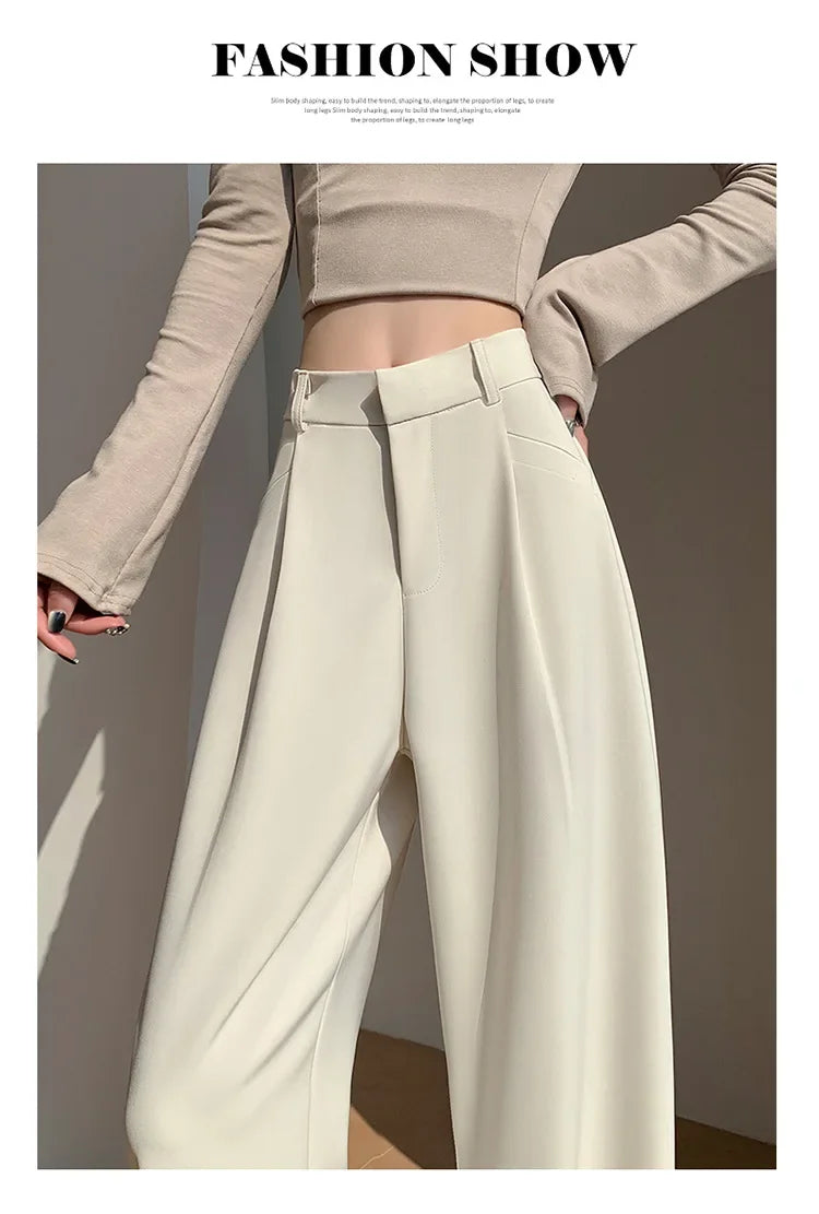 High Waist Wide Leg Straight Casual Pants Spring New Style Women's Suit Pants Floor Length Trousers Comfortable Fit Long Trouser Hussaynce