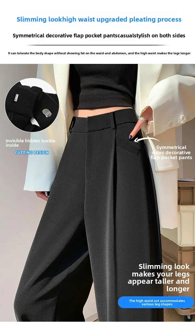 High Waist Wide Leg Straight Casual Pants Spring New Style Women's Suit Pants Floor Length Trousers Comfortable Fit Long Trouser Hussaynce