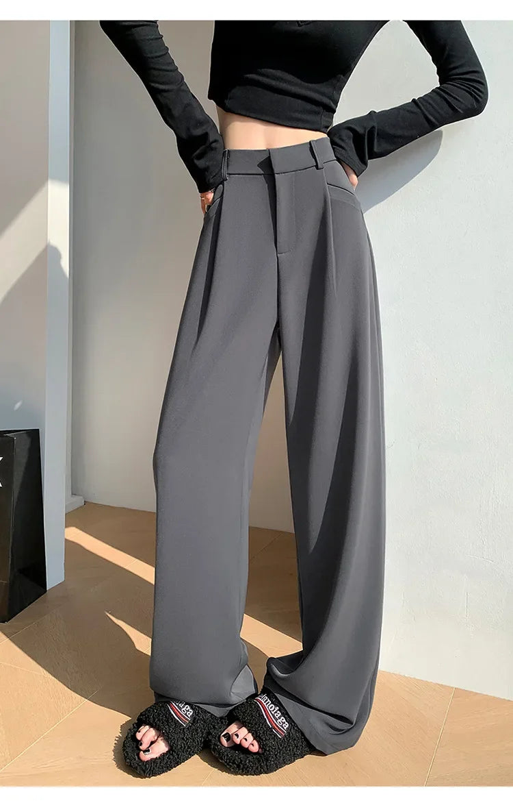 High Waist Wide Leg Straight Casual Pants Spring New Style Women's Suit Pants Floor Length Trousers Comfortable Fit Long Trouser Hussaynce