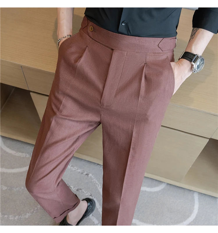 90% Linen 10% Cotton 2024 Suit Pants Naples Breathable Casual Pants Men's Height Suit Pant M-3XL Men's Straight Pants