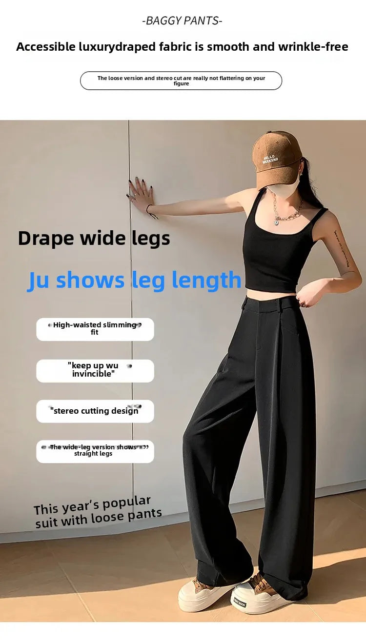 High Waist Wide Leg Straight Casual Pants Spring New Style Women's Suit Pants Floor Length Trousers Comfortable Fit Long Trouser Hussaynce
