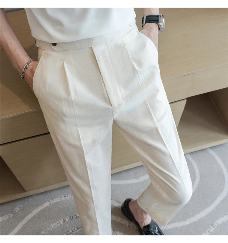 90% Linen 10% Cotton 2024 Suit Pants Naples Breathable Casual Pants Men's Height Suit Pant M-3XL Men's Straight Pants