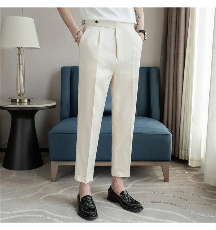 90% Linen 10% Cotton 2024 Suit Pants Naples Breathable Casual Pants Men's Height Suit Pant M-3XL Men's Straight Pants