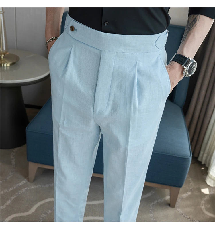 90% Linen 10% Cotton 2024 Suit Pants Naples Breathable Casual Pants Men's Height Suit Pant M-3XL Men's Straight Pants