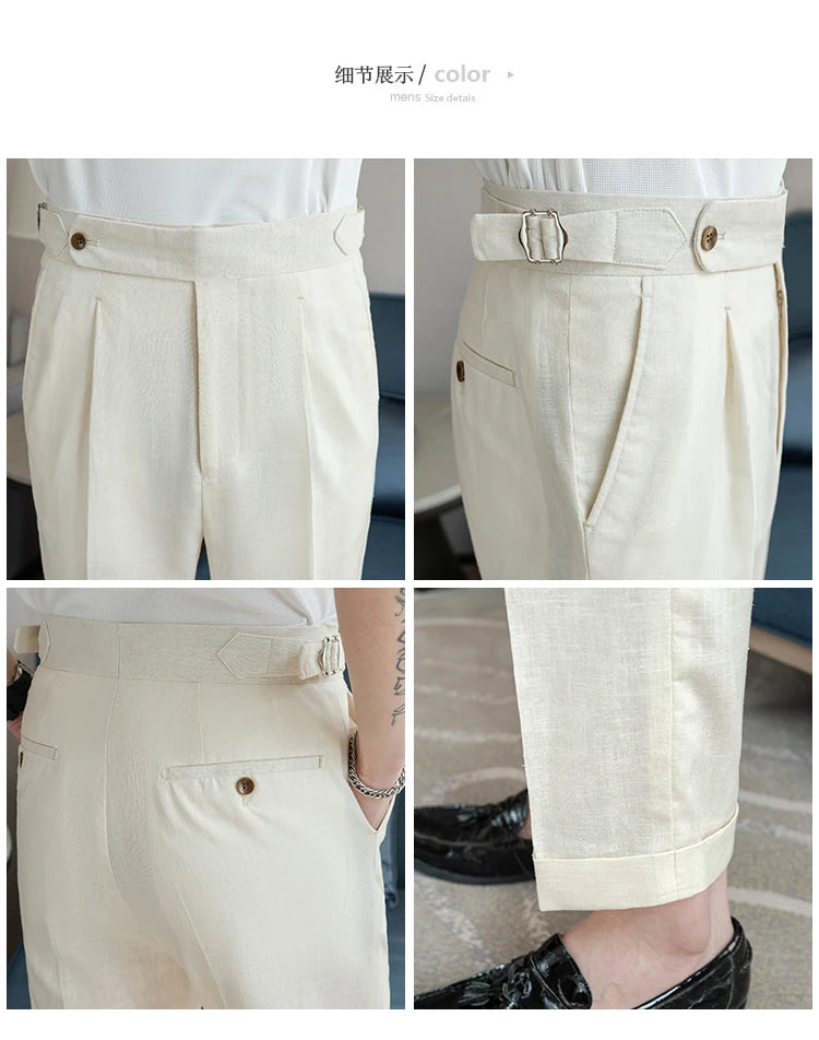 90% Linen 10% Cotton 2024 Suit Pants Naples Breathable Casual Pants Men's Height Suit Pant M-3XL Men's Straight Pants