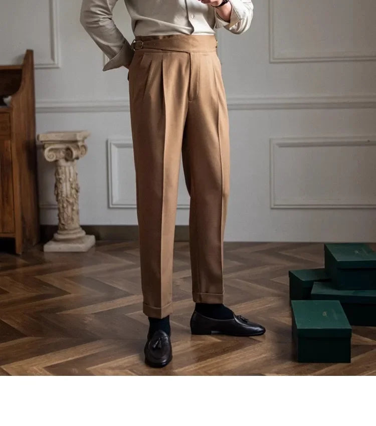 2023 Autumn/winter New Italian Style High-waisted Straight-leg Long Pants Casual Versatile Trousers For British Men Hussaynce