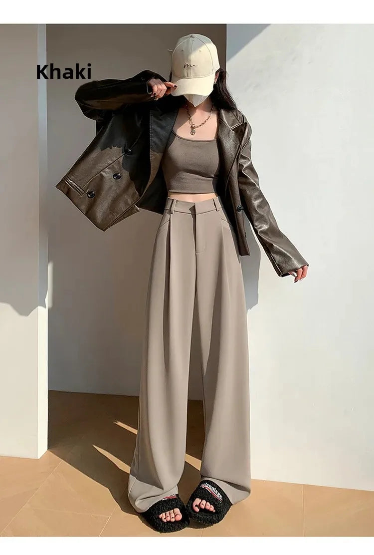 High Waist Wide Leg Straight Casual Pants Spring New Style Women's Suit Pants Floor Length Trousers Comfortable Fit Long Trouser Hussaynce