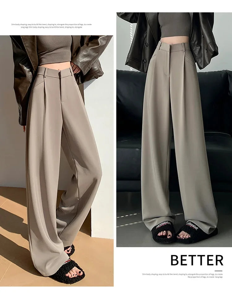 High Waist Wide Leg Straight Casual Pants Spring New Style Women's Suit Pants Floor Length Trousers Comfortable Fit Long Trouser Hussaynce