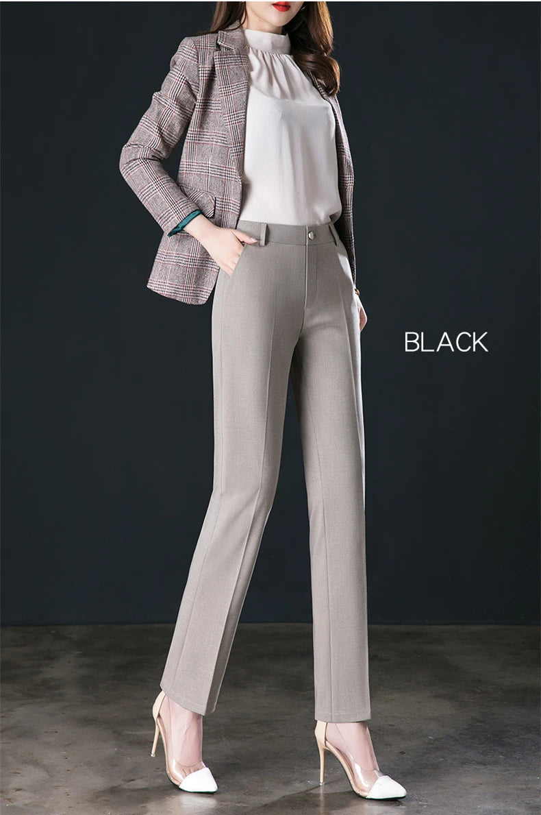 Fashion Women's Suit Pants Black Gray Khaki Pantalones Spring and Autumn Female Slim Trousers 26 27 28 29 30 31 32 33 Hussaynce