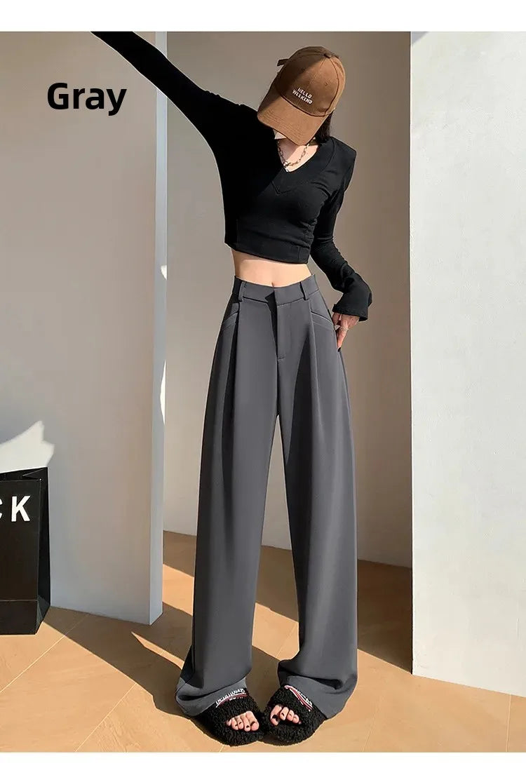 High Waist Wide Leg Straight Casual Pants Spring New Style Women's Suit Pants Floor Length Trousers Comfortable Fit Long Trouser Hussaynce