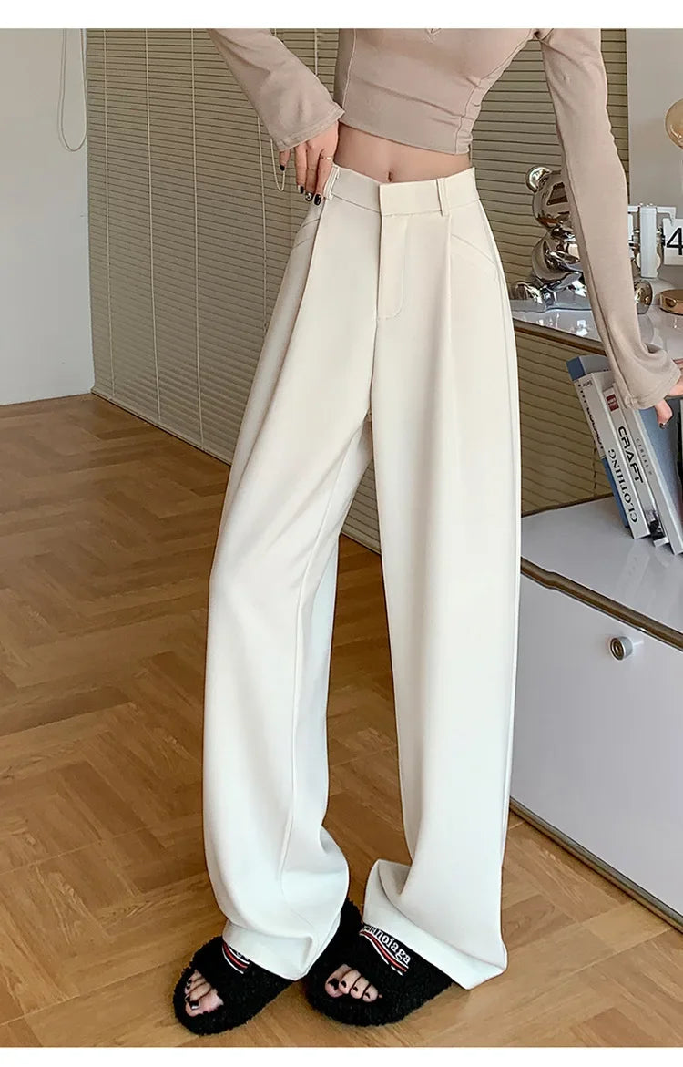 High Waist Wide Leg Straight Casual Pants Spring New Style Women's Suit Pants Floor Length Trousers Comfortable Fit Long Trouser Hussaynce