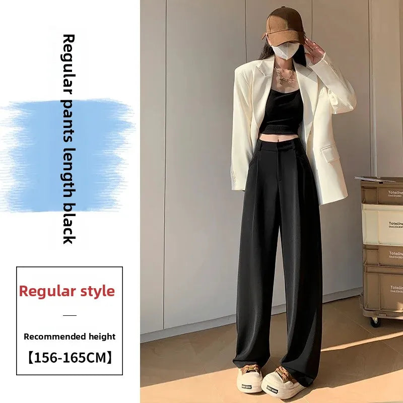 High Waist Wide Leg Straight Casual Pants Spring New Style Women's Suit Pants Floor Length Trousers Comfortable Fit Long Trouser Hussaynce