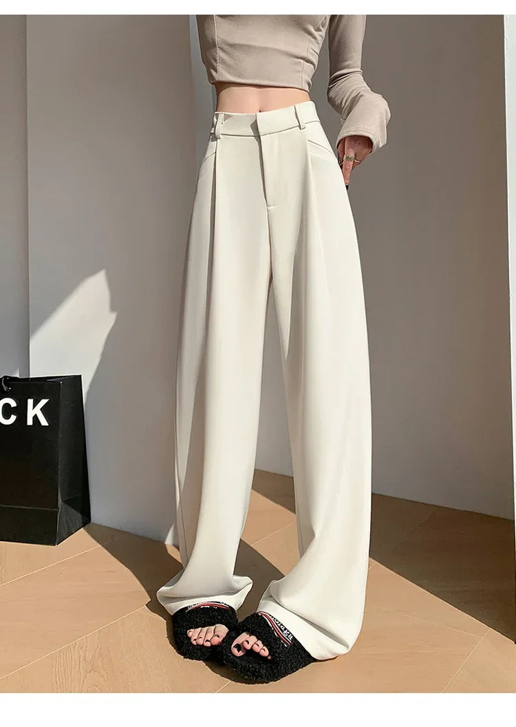 High Waist Wide Leg Straight Casual Pants Spring New Style Women's Suit Pants Floor Length Trousers Comfortable Fit Long Trouser Hussaynce