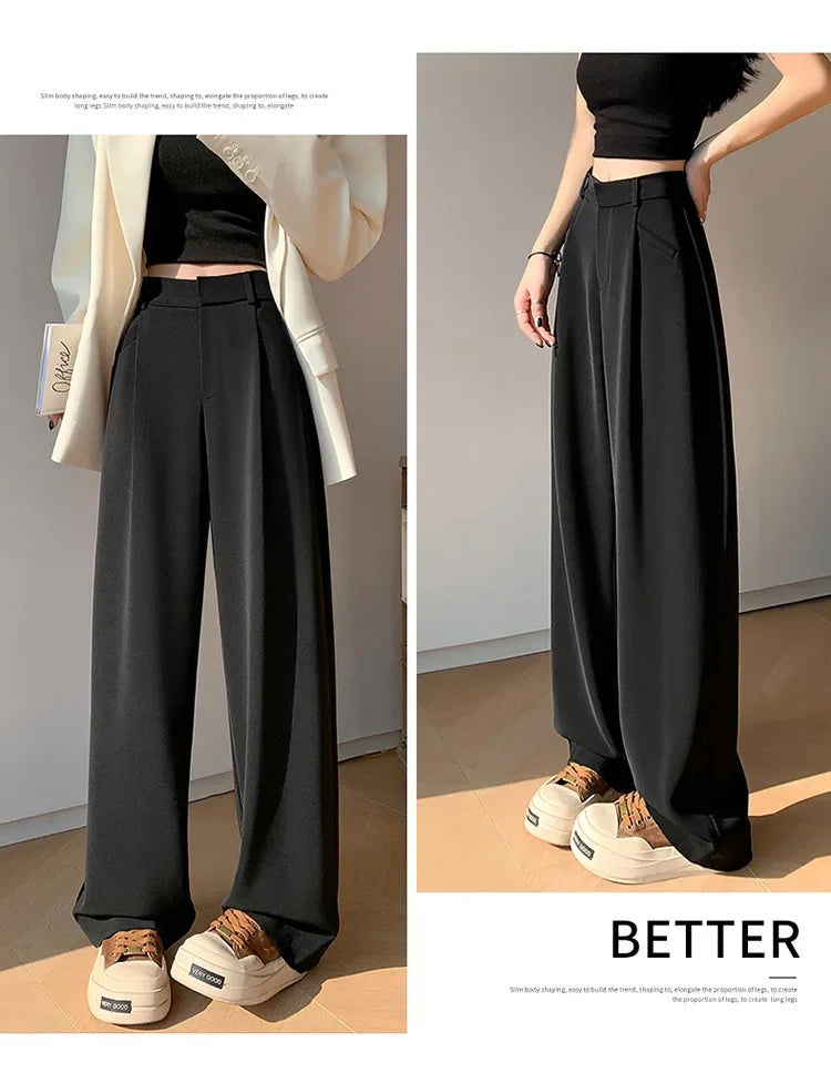High Waist Wide Leg Straight Casual Pants Spring New Style Women's Suit Pants Floor Length Trousers Comfortable Fit Long Trouser Hussaynce