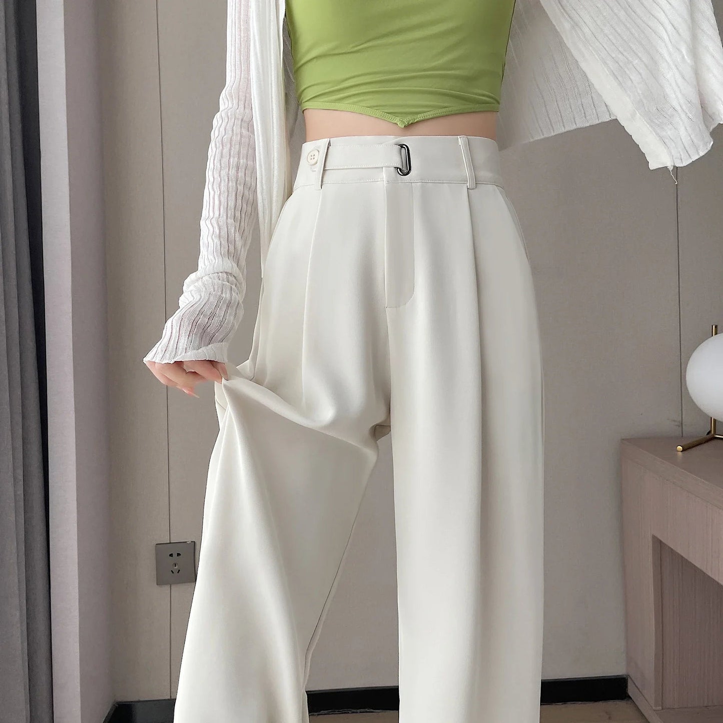 Seoulish Summer Women's Casual Pants Wide Leg Pants Elegant Office Lady 2024 New Solid Color High Waist Loose Trousers Female Hussaynce