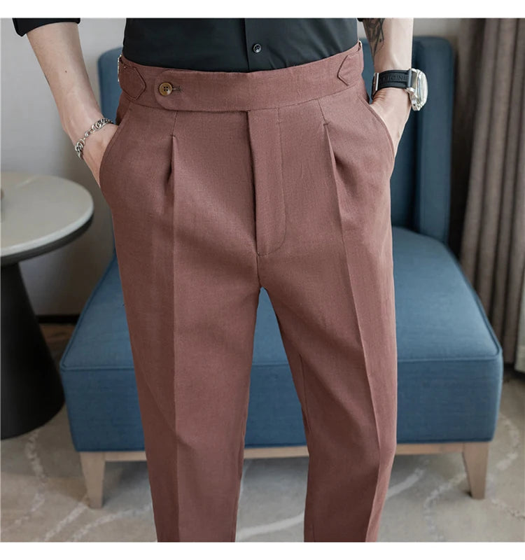 90% Linen 10% Cotton 2024 Suit Pants Naples Breathable Casual Pants Men's Height Suit Pant M-3XL Men's Straight Pants