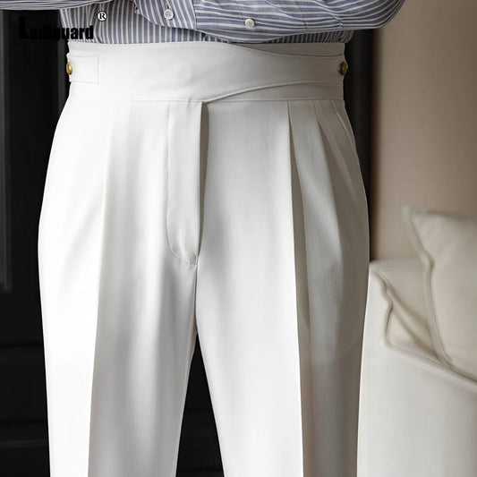 2025 Men's Stand Pocket Fashion Naple Pants Solid White Khaki Trouser Mens Elegant Straight Pants Male Ankle-Length Bottoms New Hussaynce