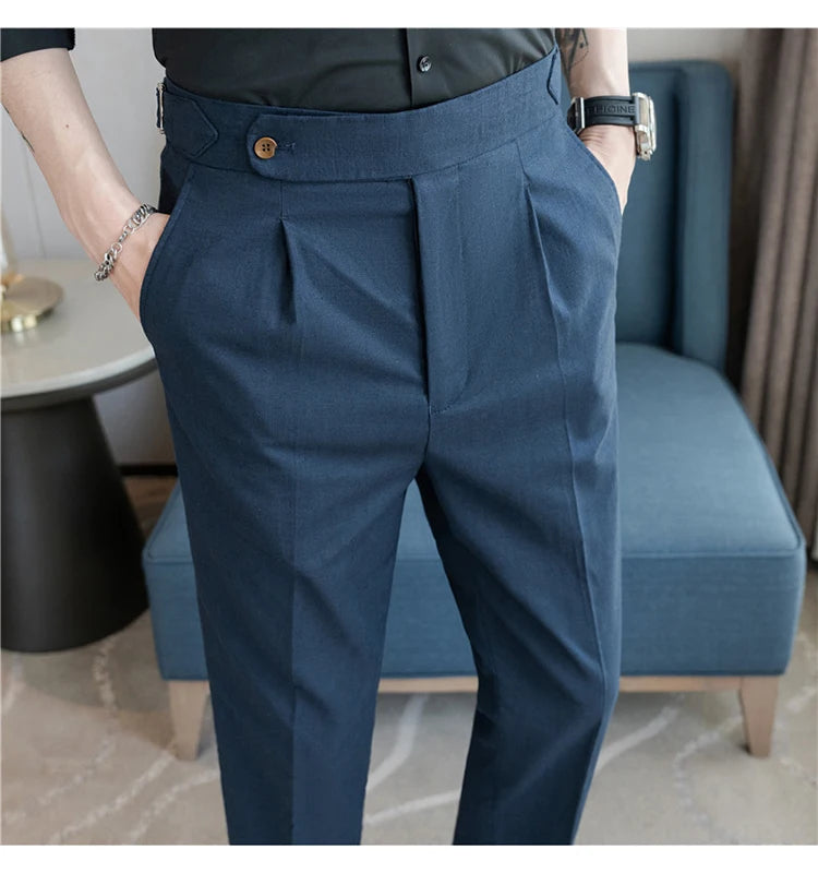 90% Linen 10% Cotton 2024 Suit Pants Naples Breathable Casual Pants Men's Height Suit Pant M-3XL Men's Straight Pants