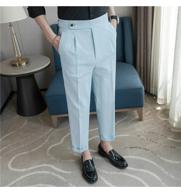 90% Linen 10% Cotton 2024 Suit Pants Naples Breathable Casual Pants Men's Height Suit Pant M-3XL Men's Straight Pants