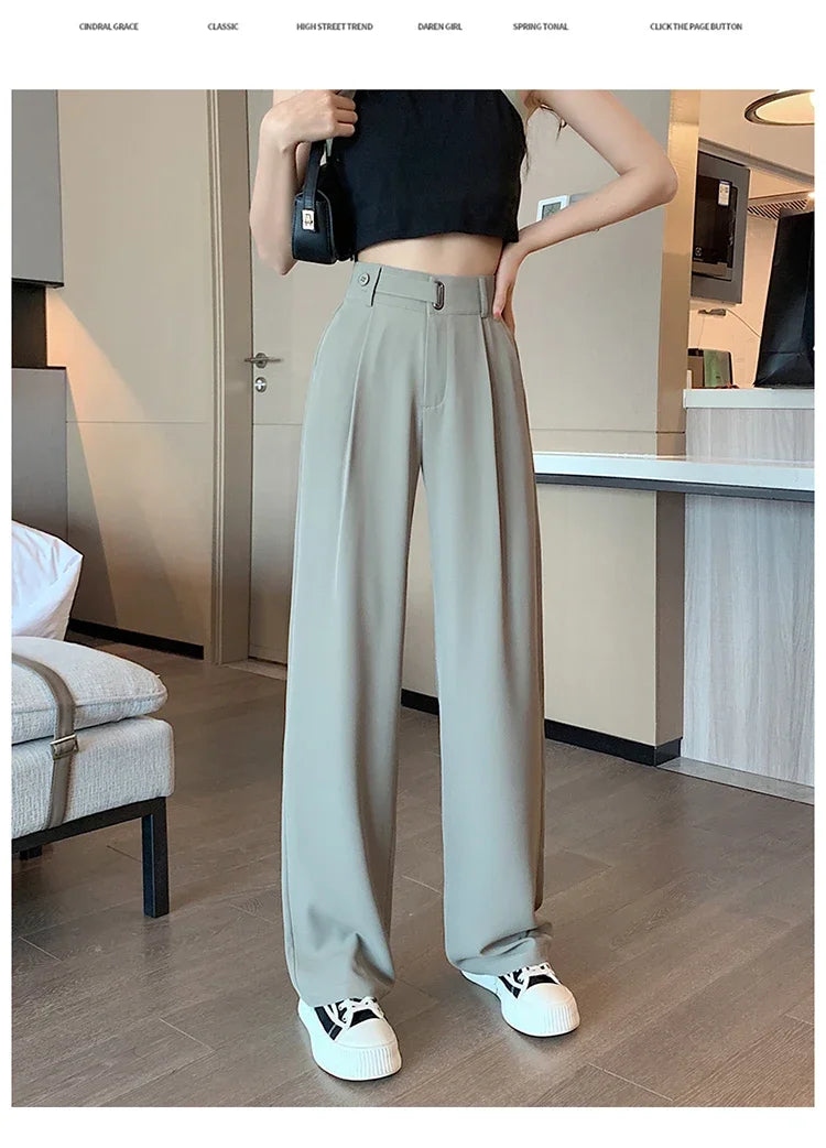 Seoulish Summer Women's Casual Pants Wide Leg Pants Elegant Office Lady 2024 New Solid Color High Waist Loose Trousers Female Hussaynce