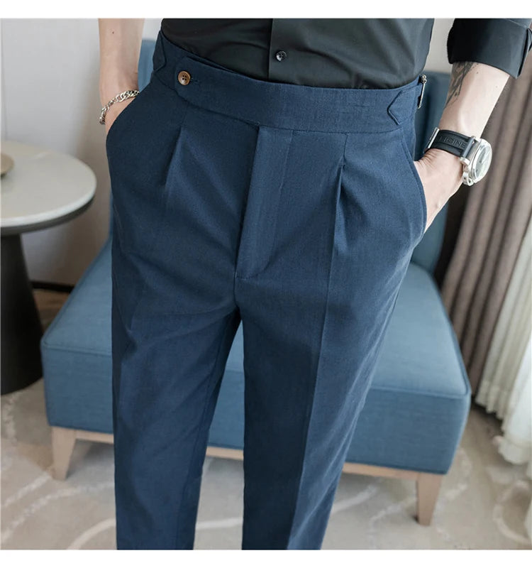 90% Linen 10% Cotton 2024 Suit Pants Naples Breathable Casual Pants Men's Height Suit Pant M-3XL Men's Straight Pants