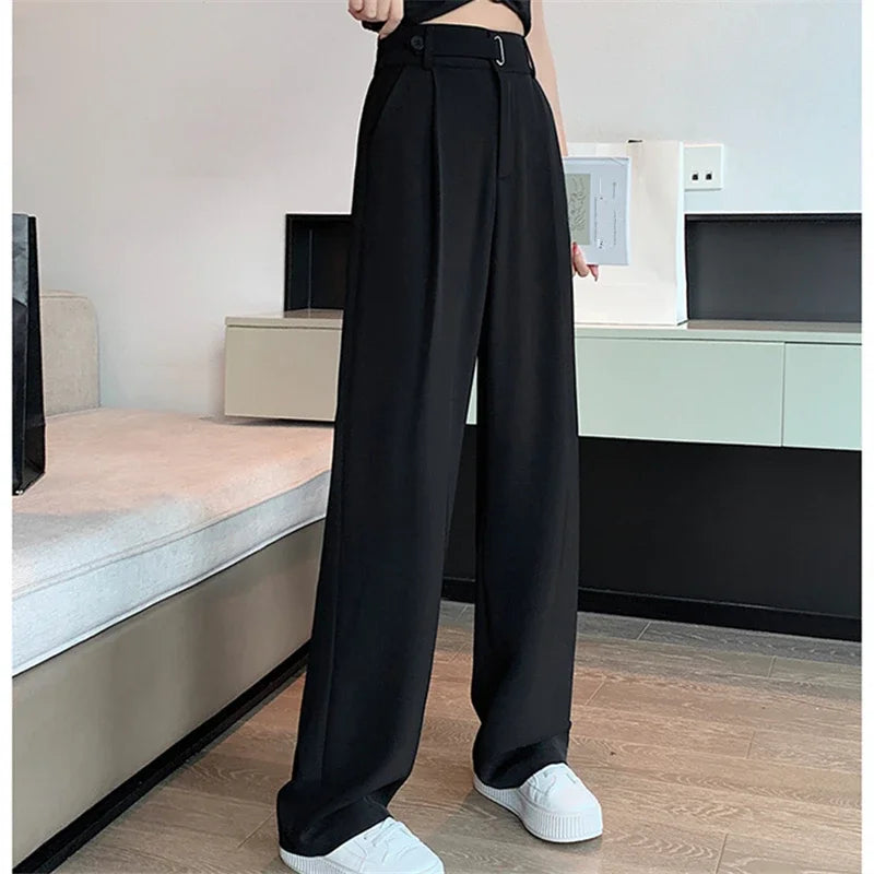 Seoulish Summer Women's Casual Pants Wide Leg Pants Elegant Office Lady 2024 New Solid Color High Waist Loose Trousers Female Hussaynce
