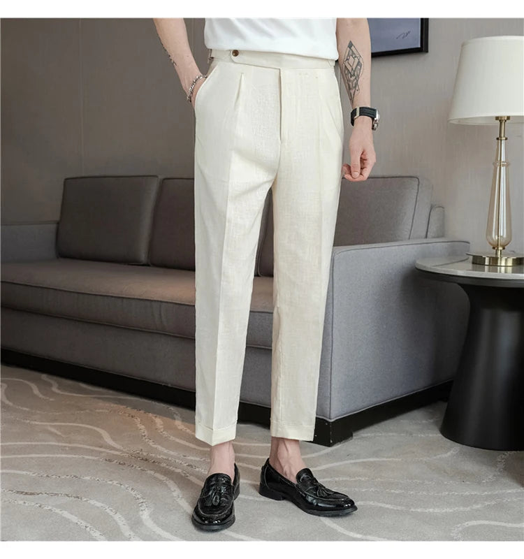 90% Linen 10% Cotton 2024 Suit Pants Naples Breathable Casual Pants Men's Height Suit Pant M-3XL Men's Straight Pants