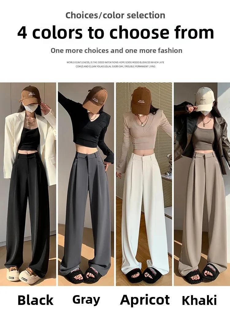High Waist Wide Leg Straight Casual Pants Spring New Style Women's Suit Pants Floor Length Trousers Comfortable Fit Long Trouser Hussaynce